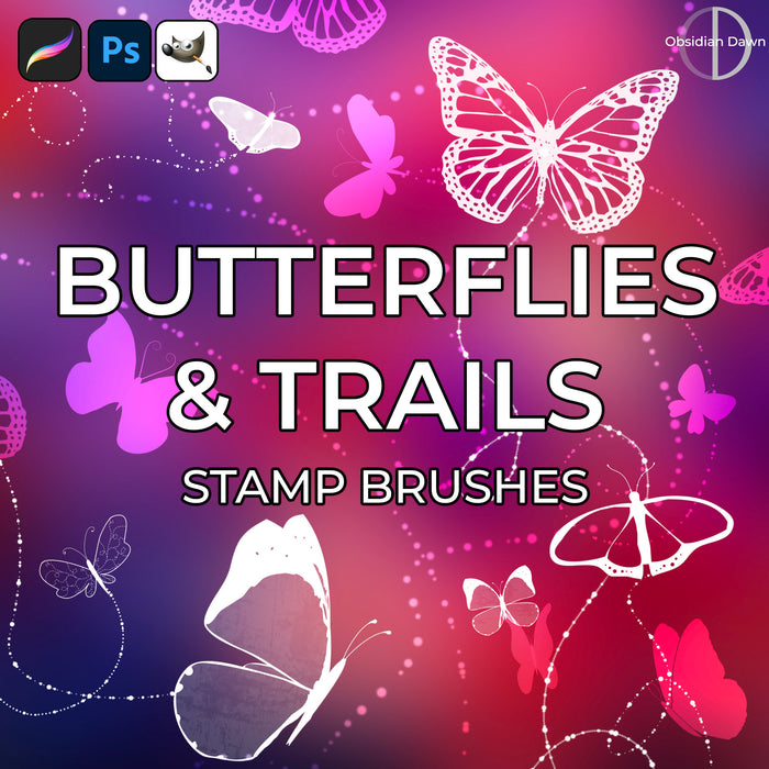 Butterflies and Trails Brushes - Photoshop, Procreate, GIMP