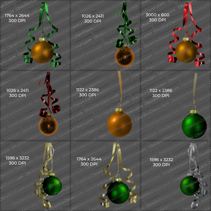 Christmas Ornaments and Ribbons PNGs