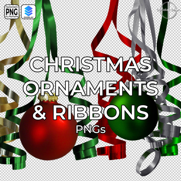 Christmas Ornaments and Ribbons PNGs