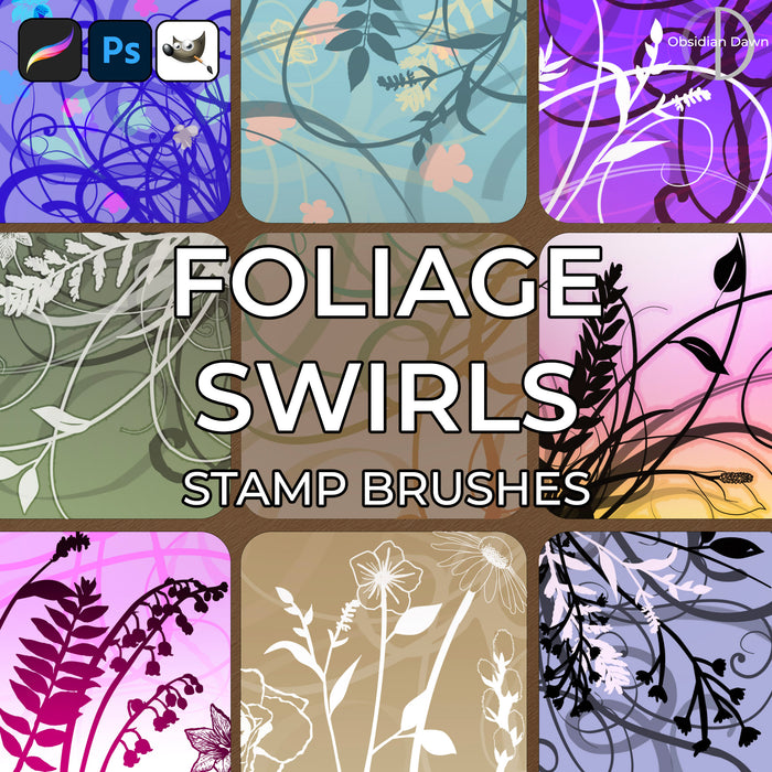 Foliage Swirls Brushes - Photoshop, Procreate, GIMP