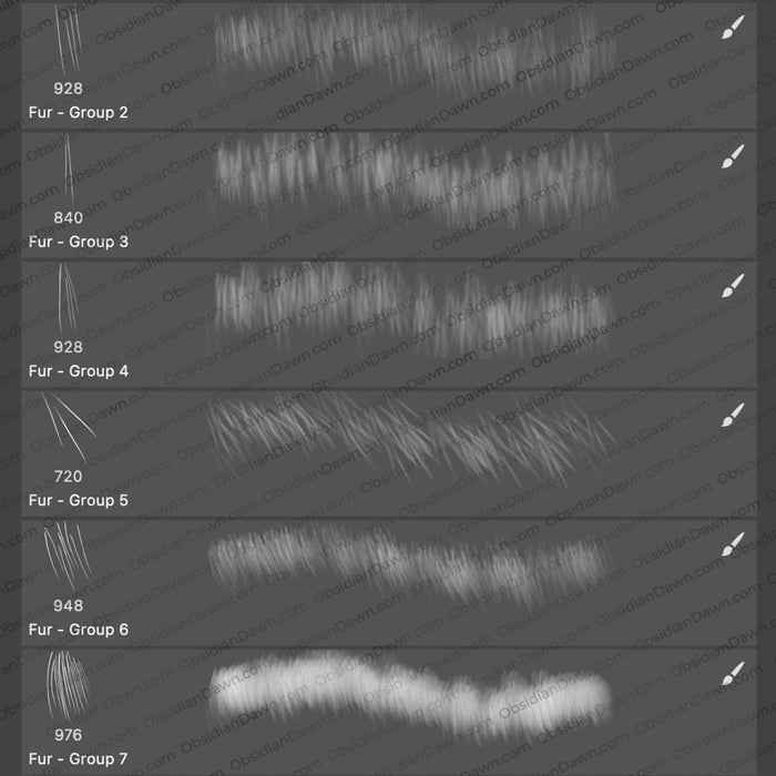 Fur Stroke Brushes - Photoshop, Procreate, GIMP