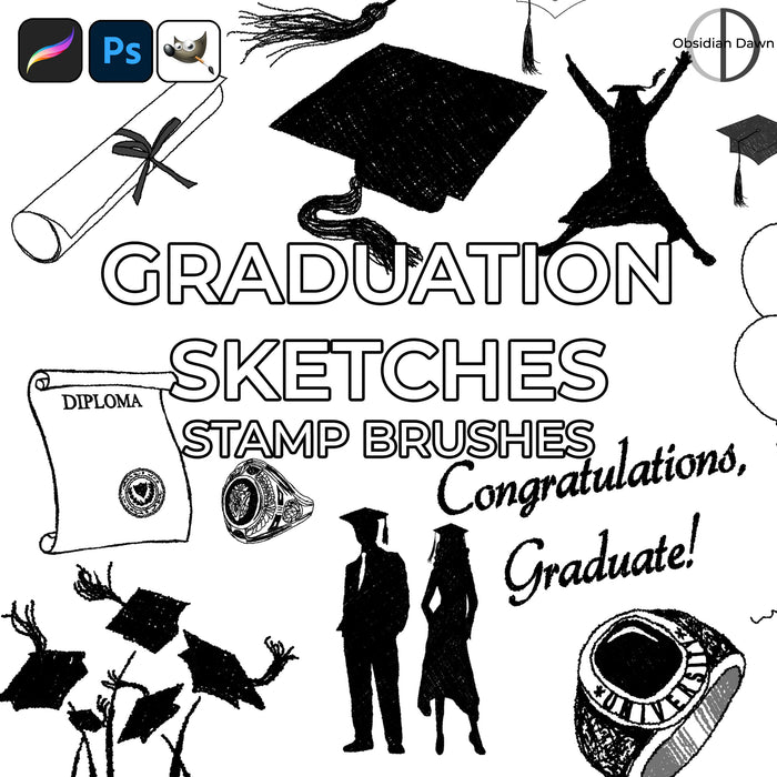 Graduation Sketches Brushes - Photoshop, Procreate, GIMP