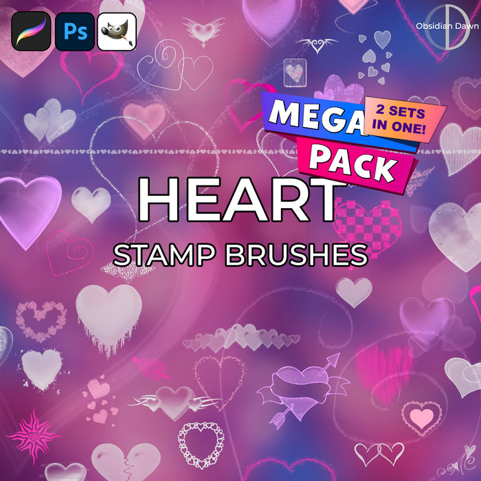 Hearts Brushes Mega Pack – Photoshop, Procreate, GIMP
