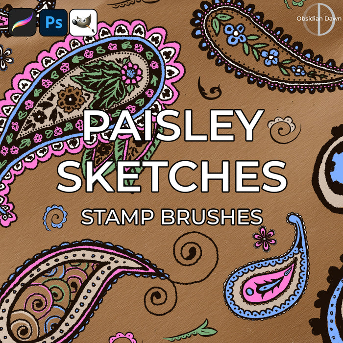 Paisley Sketches Brushes - Photoshop, Procreate, GIMP