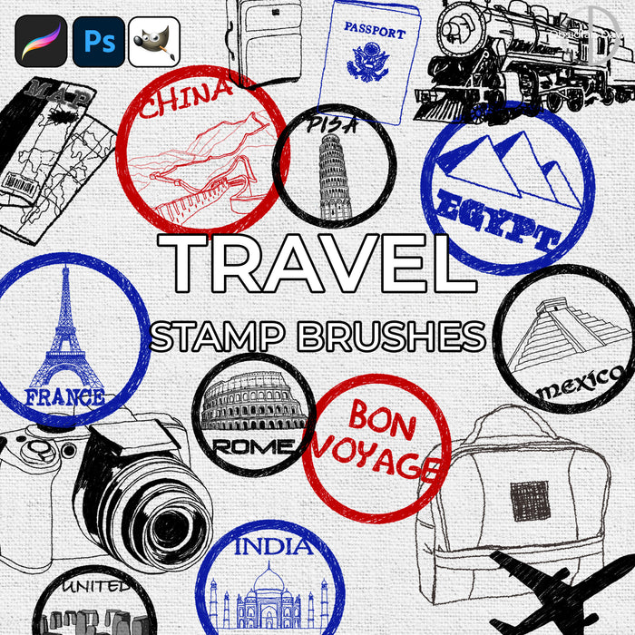Travel Brushes - Photoshop, Procreate, GIMP