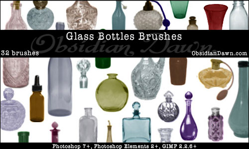 Glass Bottles Brushes. Includes: bottles, decanters, apothecary containers, 