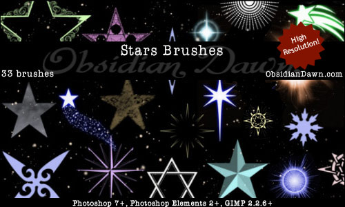 Stars Brushes. Programs: Photoshop 7+, Photoshop Elements 2+, Gimp 2.2.6+