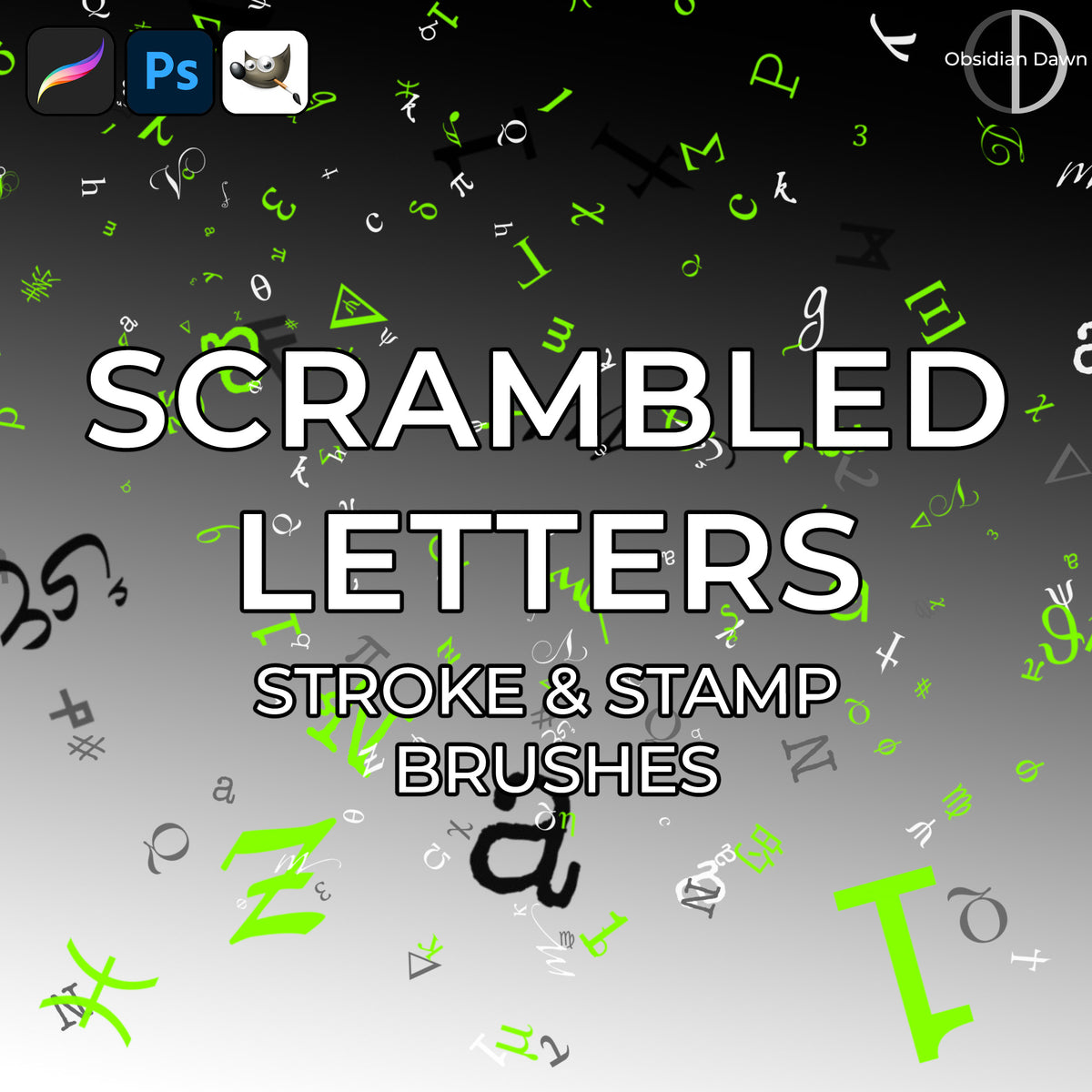 Scrambled Letters Brushes - Photoshop, Procreate, GIMP — Obsidian Dawn