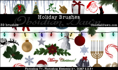 Holiday (Christmas & Hannukah) Photoshop & GIMP Brushes